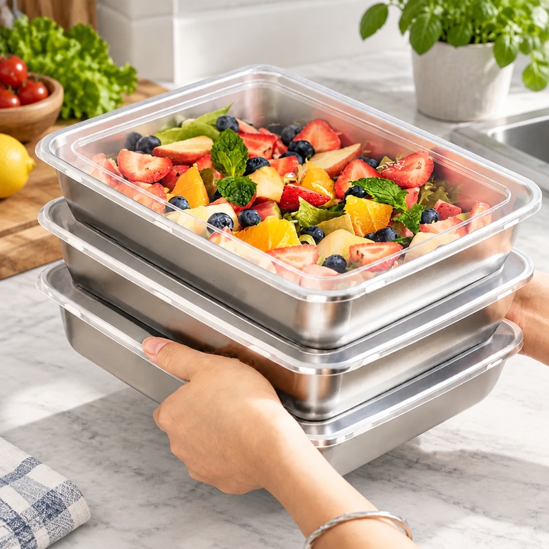 Outdoor Camping Kitchen - 3-Piece Stainless Steel Food Storage Containers