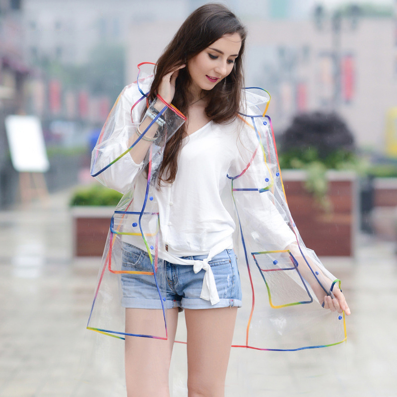 Colorful Rainbow Edge Transpar - Camping Rain Poncho review and price